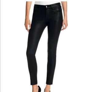 J Brand Super Skinny Coated Black Jeans Women Size 26 5 Pocket Design Mid Rise